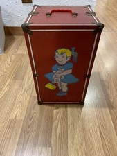 Vintage DOLL CLOTHES TRUNK Wardrobe Chest Box Carrying Case RED METAL 9.75"