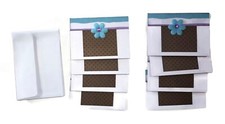 8 Mini Any Occasion NOTE CARDS - Blue Flower On Brown - Handmade SALE