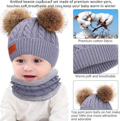 Set Cappellino E Sciarpa A Maglia Con Pompon Per Neonati 0-24 Mesi | Unisex, Morbido E Caldo
