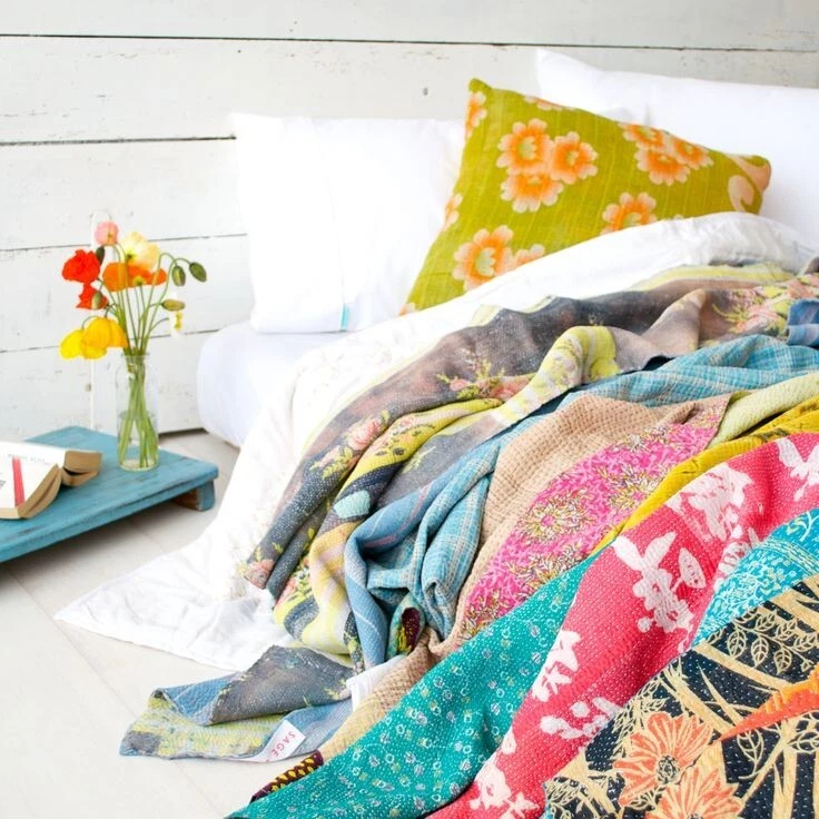 10 PC Wholesale Lot Throw Blanket Kantha Quilt Indian Vintage Cotton Bedspreads - Image 3 of 4