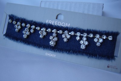 Topshop Freedom Choker Necklace Diamante Blue Denim New Festival