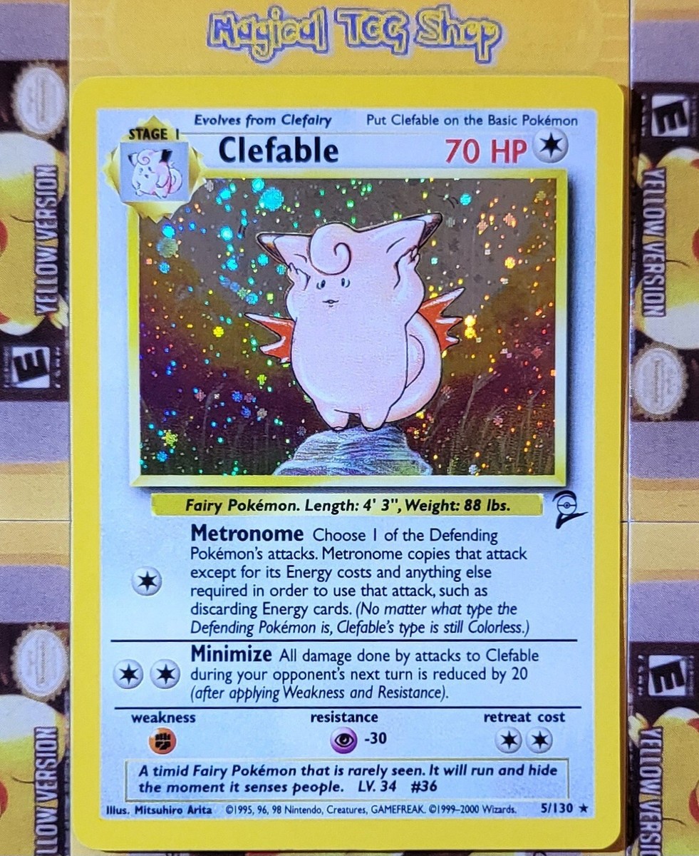 ピクシー Clefable 旧裏 Old Back モンボホロ Holo Pokemon Clefable Base Set 2 Holographic Rare 5/130 Holo Swirl WOTC