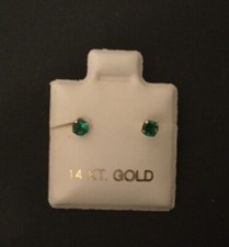 14k yellow gold earrings screw back round Green CZ stud 3mm stud babies 
