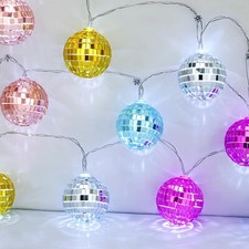 BBTO 10 Pcs LED Disco Ball String Light 2 Inch Battery Powered Mirror Ball Or...