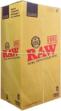 RAW Classic King Size Cones - Bulk Box of 1,400 Pre Rolled Cones - Natural Cones