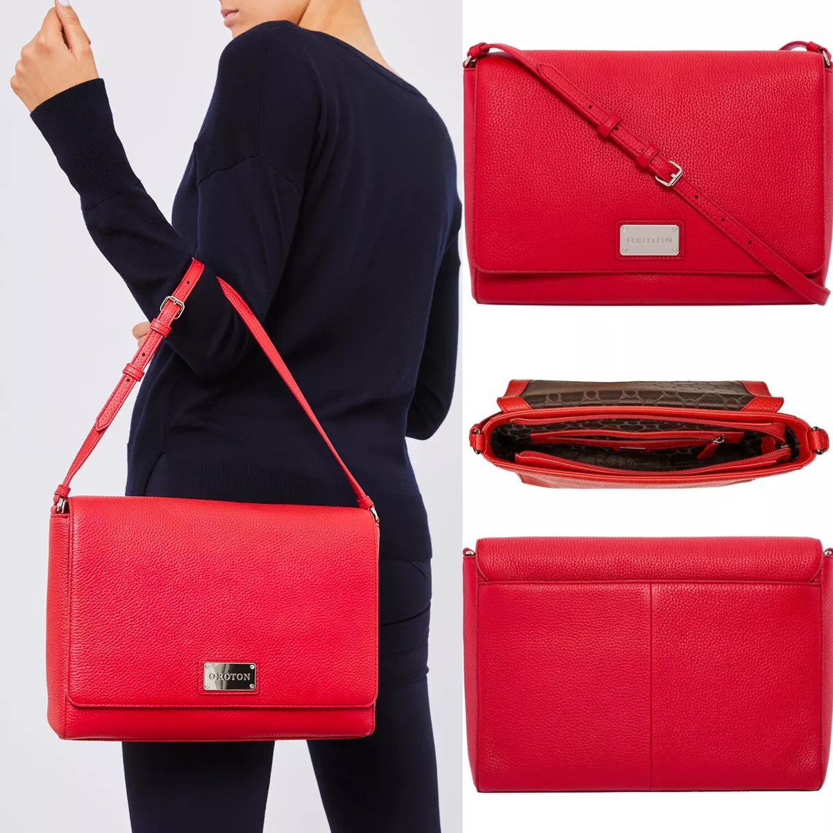 OROTON Satchel Bag Crossbody Mystical Pebble Leather Red NWT
