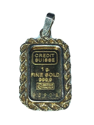 Credit Suisse Pure 24K Gold Gram Bar Set in 14K Rope Design
