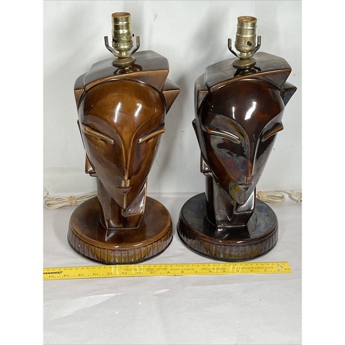Pair 1980's Lindsey B Blackweill Ceramic Head Lamps 15" Tall - Picture 7 of 23