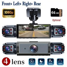 Dash Camera 1080P Front Rear Dash Cam 4-Channel Night Vision Adjustable 4 Lens
