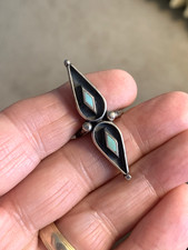 Large Vintage Zuni Petit Point Sterling Silver Turquoise Ring Size 6 1/4