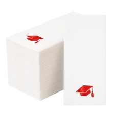 50 Pack Linen Feel Graduation Napkins with Red Foil Graduation Cap - Disposab...