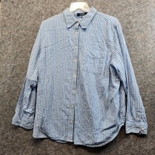 Chaps Men's Blue  White Striped Long Sleeve Button Up Pocket Shirt Plus Size 2X