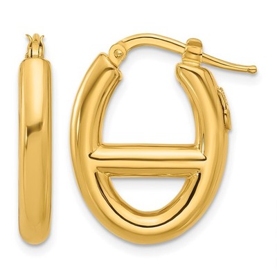 14K Gelbgold poliert ausgefallene ovale Form Creolen Geschenk für Mama