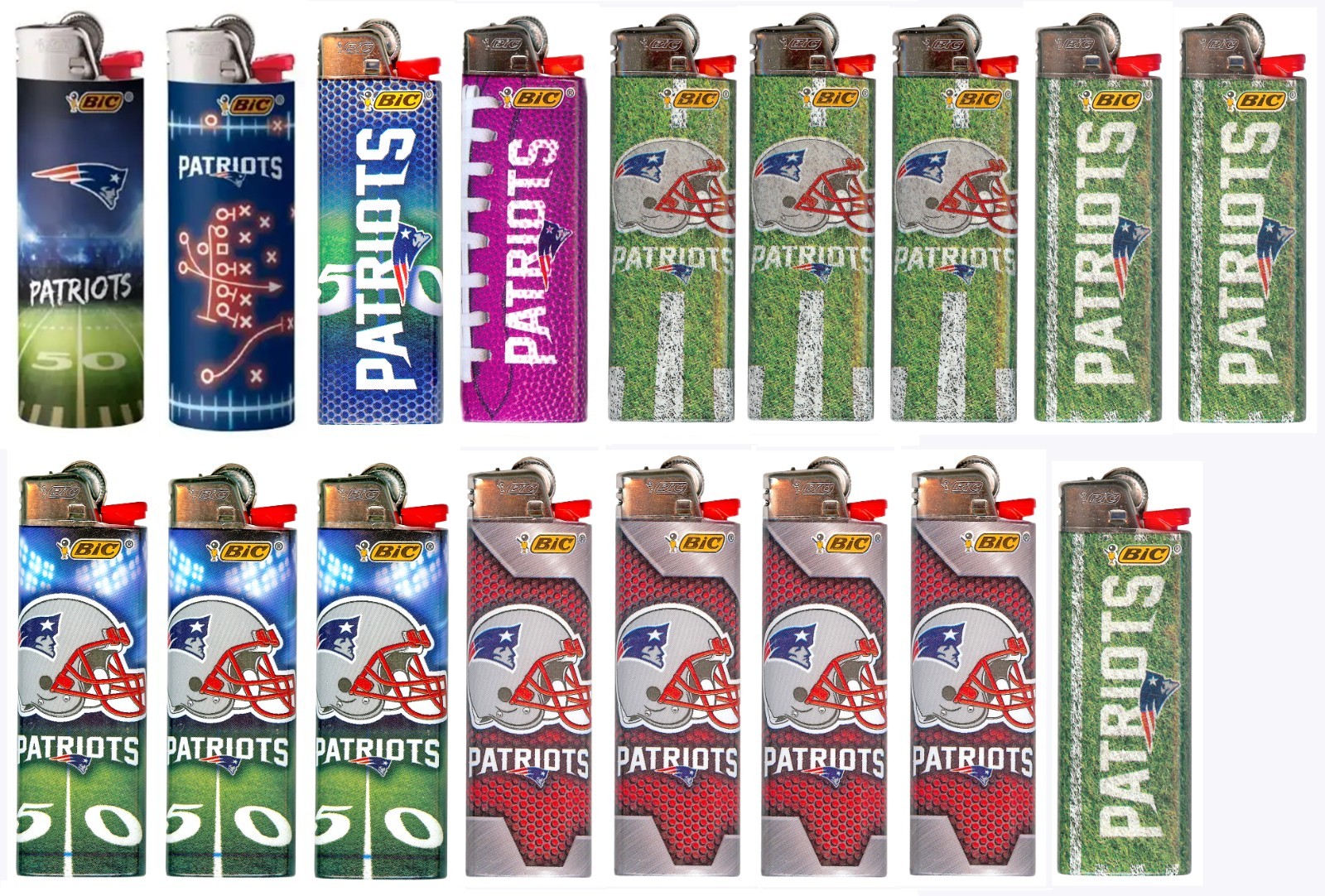 BIC Patriots NFL Lighters 17pcs Mix Pack New Designs Quick Shipping!