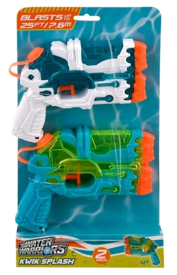 Water Warriors Kwik Splash, paquete de 2 Water Blasters, ¡explosiones de hasta 25 pies!