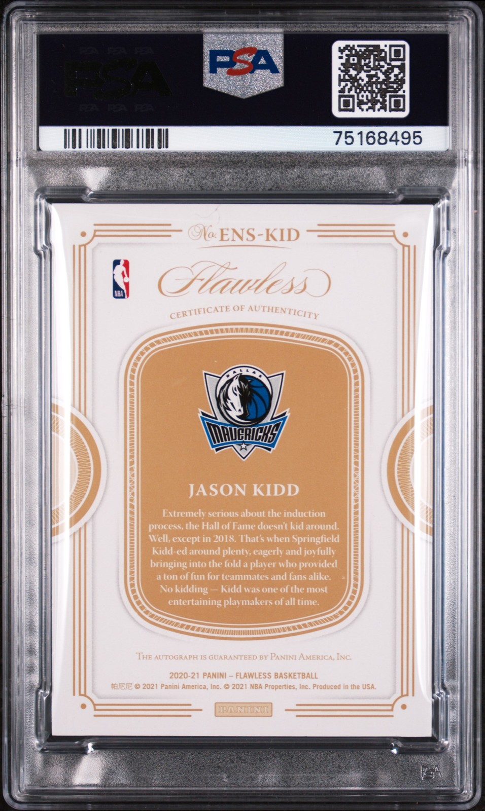 2020 PANINI FLAWLESS ENSHRINED SIGNATURES RUBY JASON KIDD 13/15 PSA 10 AUTO view 2