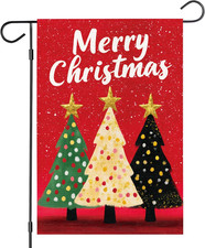 Merry Christmas Garden Flag 12X18 Inch Double Sided Outside, Christmas Tree Snow