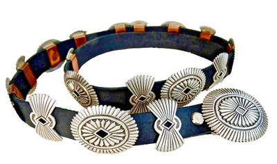 Sterling Silber Concho-Belt, 0,75'' , Navajo, signiert. Buckle und  17 Conchos