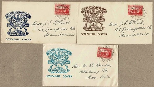 Australia 1938 NSW 150th Anniv Philatelic Exhbition Hunter McRae Cover x3 Colour