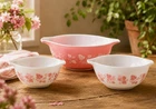 3 pc Vintage Pyrex Pink Gooseberry Cinderella Nesting Mixing Bowls 441, 443, 444