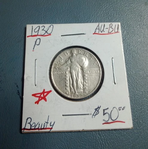 1930 STANDING LIBERTY QUARTER LUSTROUS AU CONDITION Key Date Coin