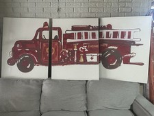 Pottery Barn Kids Fire Truck Canvas Painting Wall Art Picture 18x24