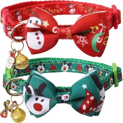 Christmas Cat Collar Breakaway with Bow Tie and Bell for Kitty Adjustable Saf...