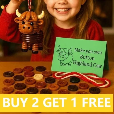 DIY Button Highland Cow Craft Kit, Fun Christmas Button Ornament Making Set