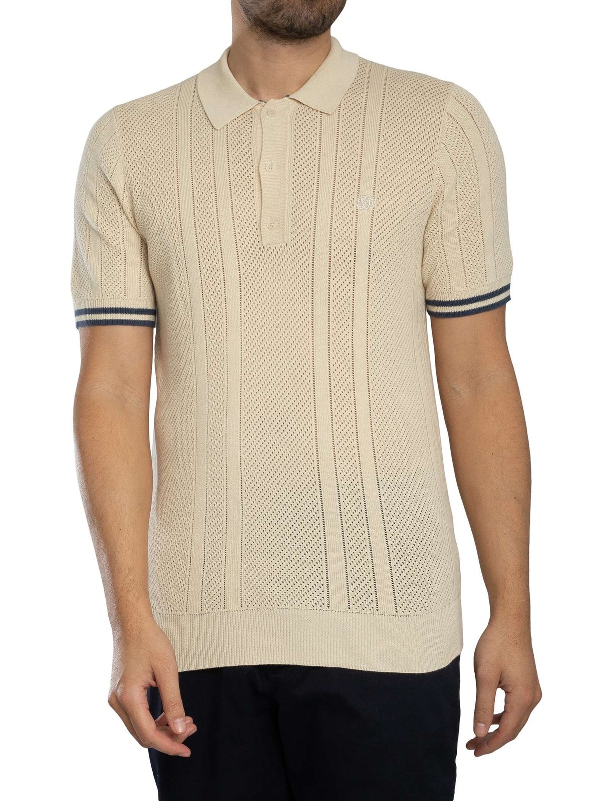 Superdry Knitted Texture Polo Shirt, Oatmeal Beige - XL