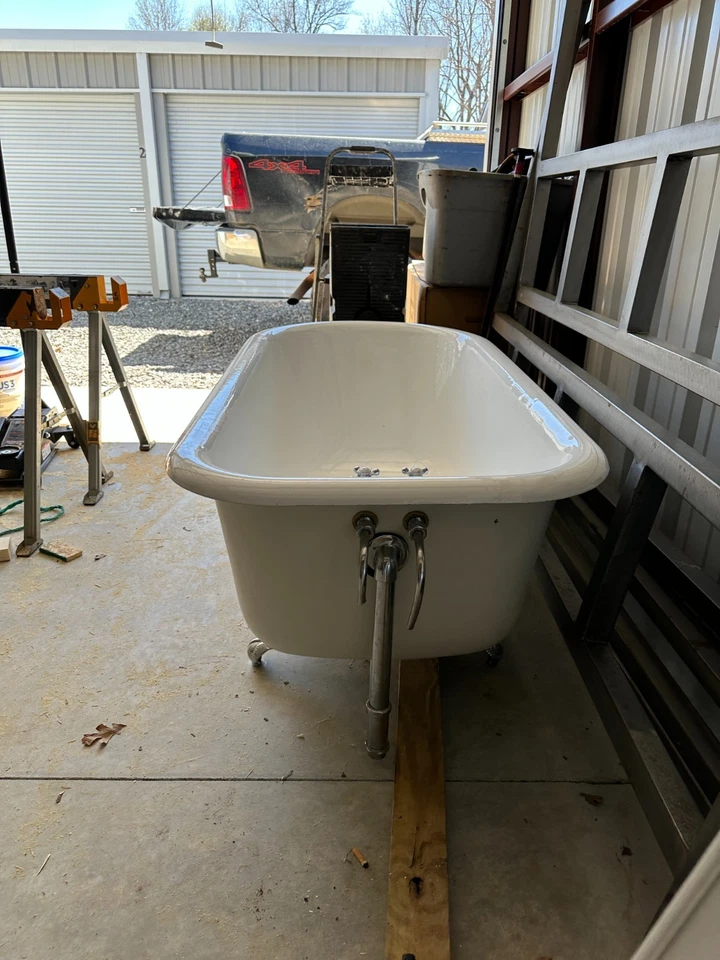 America Standard White Porcelain Cast Iron Bath Tub w/ Crome Lion Feet & Faucet - Image 3 of 4