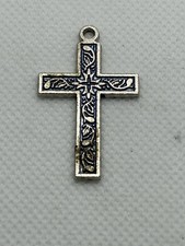 Vintage Silver Tone Black Enamel Cross 1 3/8 ...
