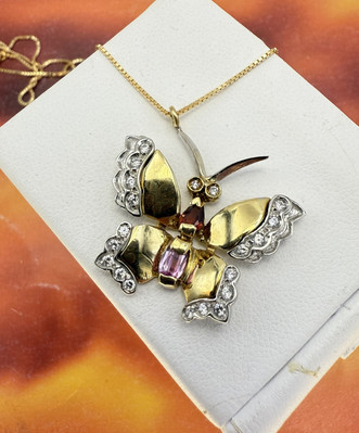 Vintage Gold REAL 18KT GOLD 750 90s BUTTERFLY Pendant Necklace Necklace