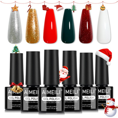 AIMEILI UV Nagellack Weihnachten 6 Farben Chrismas Rot Grün Silber Gold Weiß UV