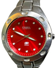FOSSIL BLUE MENS 40mm STAINLESS STEEL WATCH AM-3315 RED DIAL NEW BATTERY