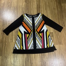 Eva Varro Tunic Shirt Womens Medium Multicolor Geometric 3/4 Sleeve Made USA