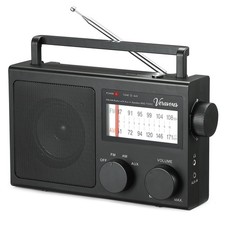 Portable AM/FM Radio with Bass Control Built-in Speaker Headphone Jack AUX Input