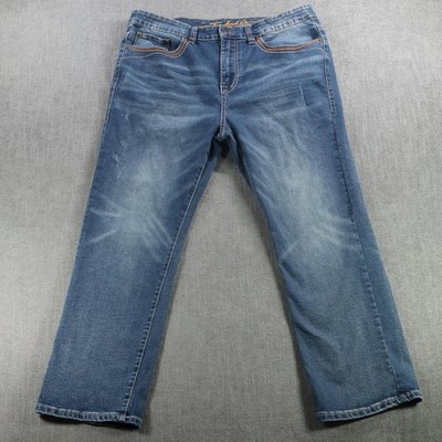 TC And Co Los Angeles Mens 36x30 Blue Straight Fit Denim Stretch Embroidered
