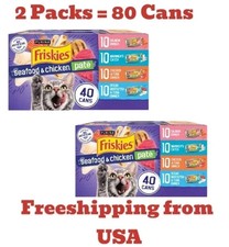 2Pack-Purina Friskies Pate Wet Cat Food Variety Pack 40ct 5.5oz Seafood Chicken