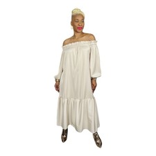 Madison Silky Like Off Shoulder Maxi Dress Size M Beige Made In Italy Ruffle