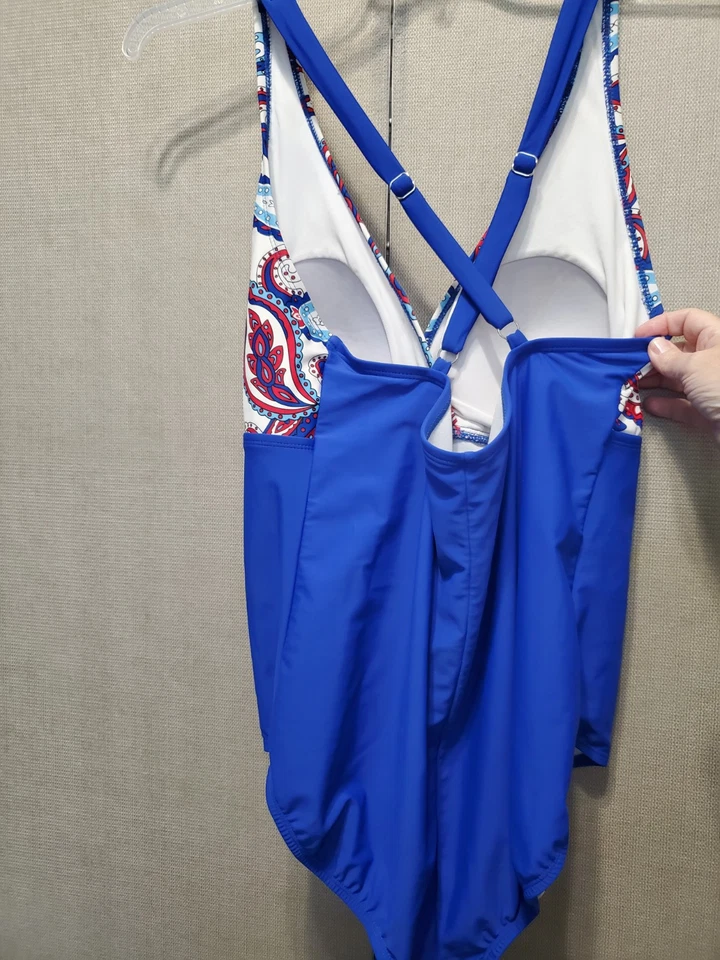 Traje de baño Catalina azul cachemir cuello sobrepelliz espalda deportiva talla 2X Foto 3 de 4