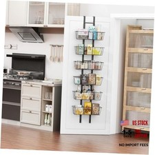 Over The Door Pantry Organizer, Metal Hanging Storage Shelf with 6-Tier Black