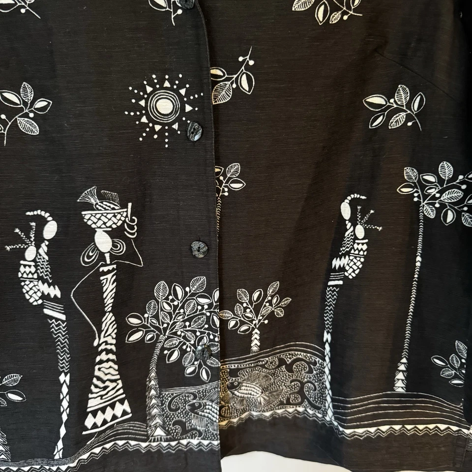 Top cuadrado Easy Spirit estampado africano bordado para mujer de lino mezcla de seda talla S Foto 3 de 4