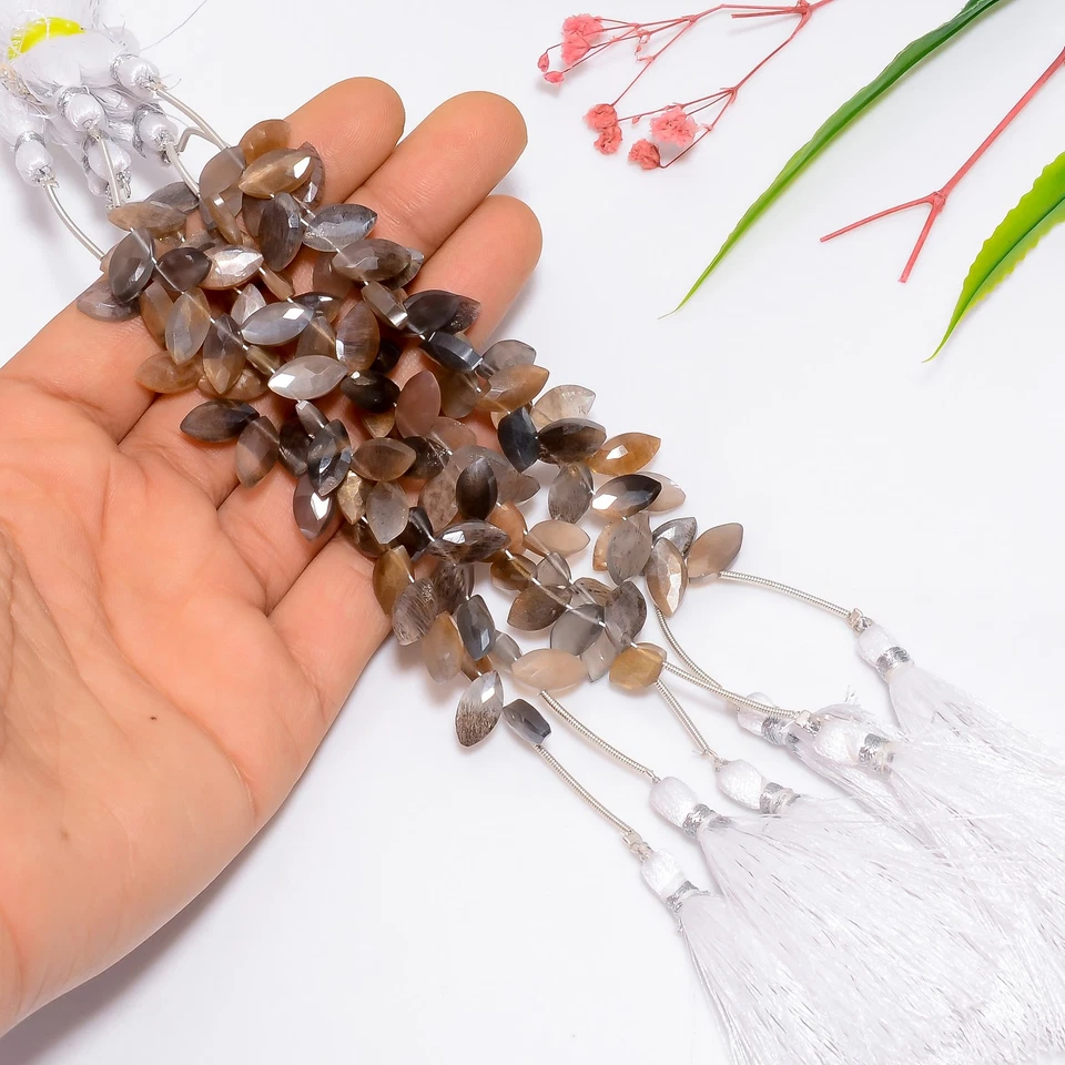 Grey Moonstone Gemstone Marquise Shape Faceted Beads 12X5X4 mm Strand 4" UGB-870 - Image 3 of 4