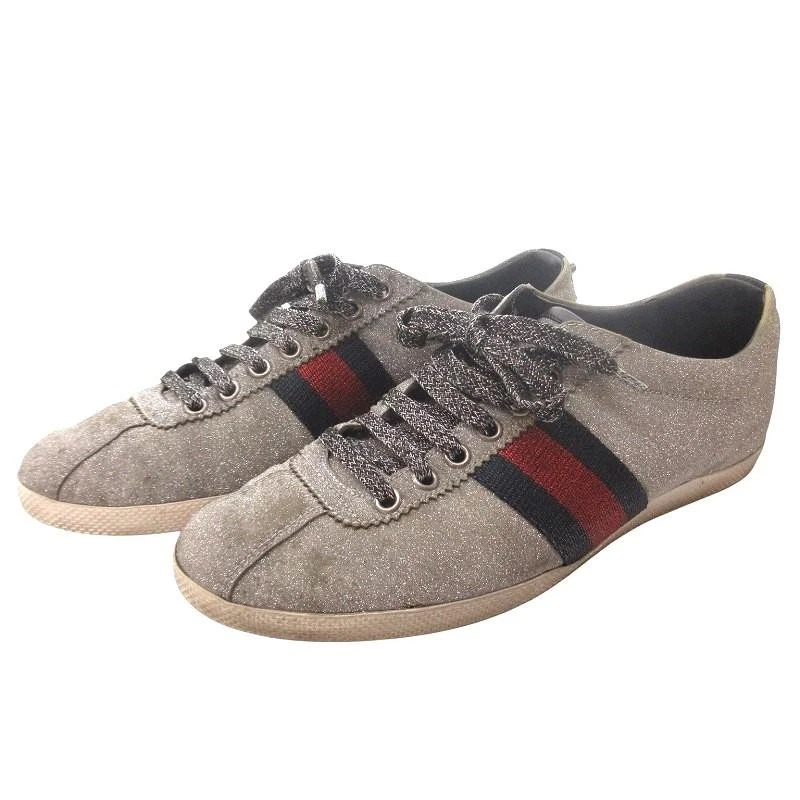 Gucci Web Sneaker Glitter Studs Tête de Chat Argent 6,5 Chaussures Homme