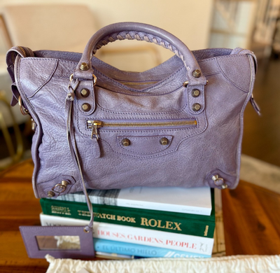 Balenciaga City Medium Motorcycle Bag Purple Leather w/ Mirror