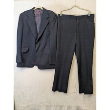 Clubman Vintage Mens 2 Piece Suit 44R Gray Red Windowpane Plaid Jacket Pants