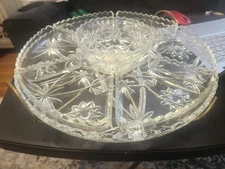 Vintage Anchor Hocking EAPC Star of David Lazy Susan Relish Tray w/ Brass Stand