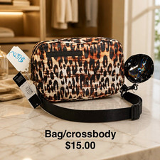 Women s Leopard Animal Print Crossbody Bag, Zip Closure, Small, Black Strap