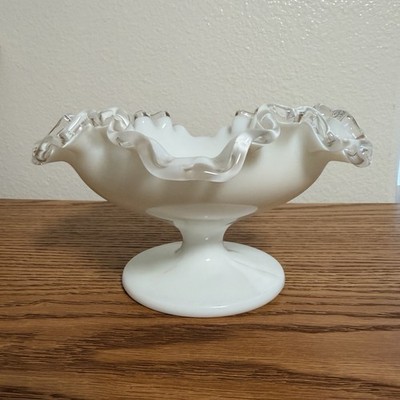 Fenton Silver Crest Ruffled Footed Candy Bowl Dish. Excellent Condition