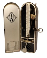 Vintage Taktell Metronome Wind Up In Maroon Metal Case Working Condition